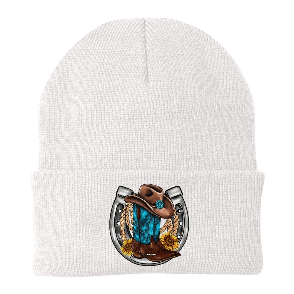 Western Horseshoe Cowboy Boots Hat Rope Sunflower Rodeo Dad Beanie