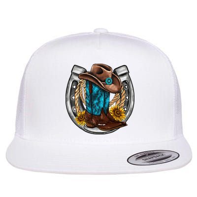 Western Horseshoe Cowboy Boots Hat Rope Sunflower Rodeo Dad Flatbill Hat