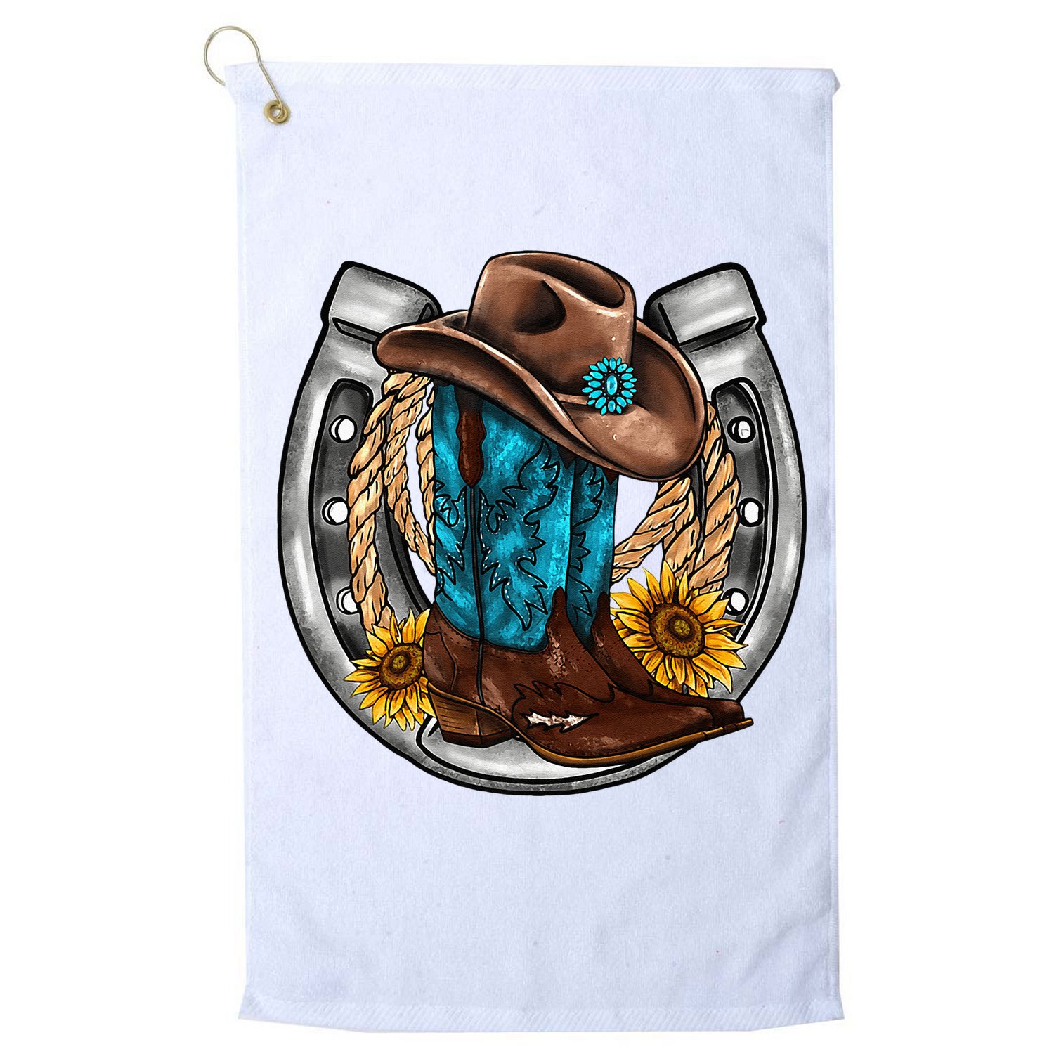 Western Horseshoe Cowboy Boots Hat Rope Sunflower Rodeo Dad Golf Towel