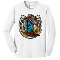 Western Horseshoe Cowboy Boots Hat Rope Sunflower Rodeo Dad Kids Long Sleeve Shirt