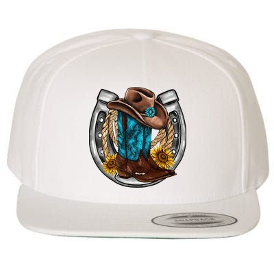 Western Horseshoe Cowboy Boots Hat Rope Sunflower Rodeo Dad Wool Snapback Cap