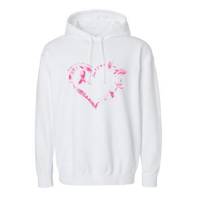 Women Heart Dragonflies Breast Cancer Awareness Gift Garment-Dyed Fleece Hoodie