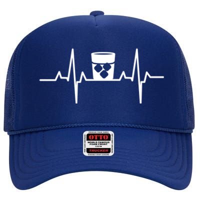 Whiskey Heartbeat Distilled Alcoholic Beverage Whisky Funny Gift High Crown Mesh Back Trucker Hat