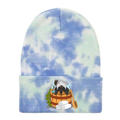 Wire Haired Dachshund Lover And Wellness Sauna Lover Design Gift Tie Dye 12in Knit Beanie