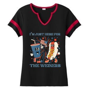 Womens Hot Dog Im Just Here For The Wieners 4Th Of July Ladies Halftime Notch Neck Tee