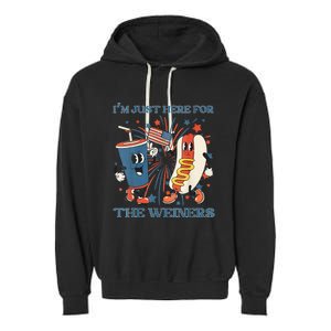 Womens Hot Dog Im Just Here For The Wieners 4Th Of July Garment-Dyed Fleece Hoodie