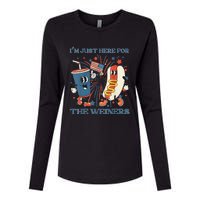 Womens Hot Dog Im Just Here For The Wieners 4Th Of July Womens Cotton Relaxed Long Sleeve T-Shirt