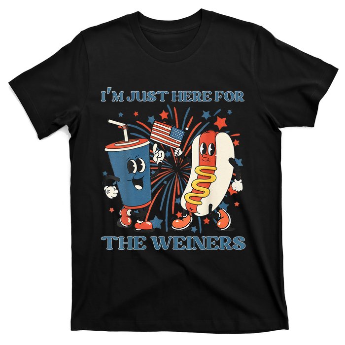 Womens Hot Dog Im Just Here For The Wieners 4Th Of July T-Shirt