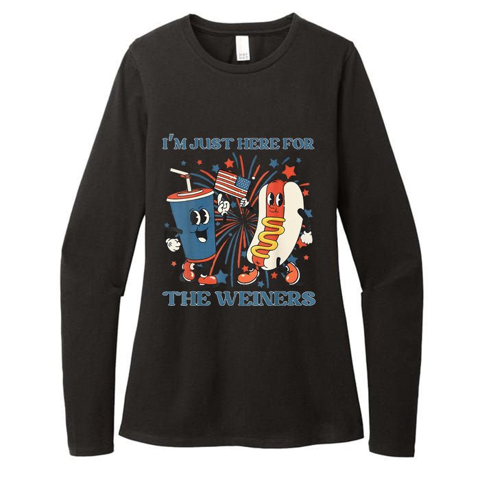 Womens Hot Dog Im Just Here For The Wieners 4Th Of July Womens CVC Long Sleeve Shirt