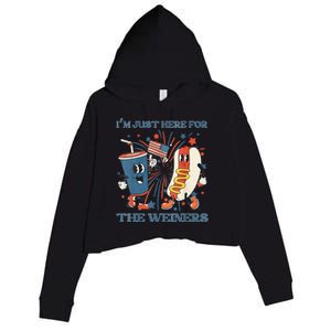 Womens Hot Dog Im Just Here For The Wieners 4Th Of July Crop Fleece Hoodie