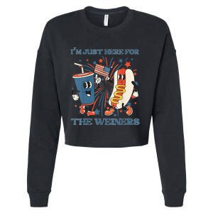 Womens Hot Dog Im Just Here For The Wieners 4Th Of July Cropped Pullover Crew