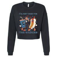 Womens Hot Dog Im Just Here For The Wieners 4Th Of July Cropped Pullover Crew