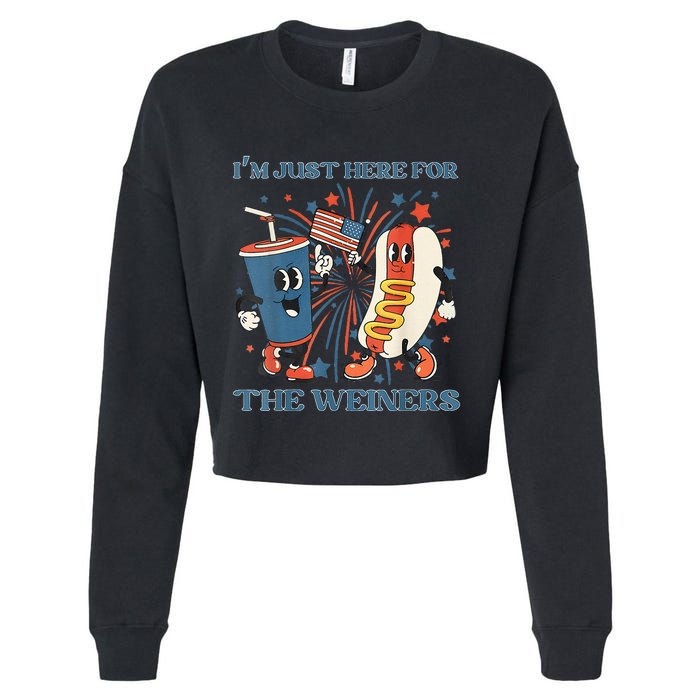 Womens Hot Dog Im Just Here For The Wieners 4Th Of July Cropped Pullover Crew