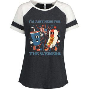 Womens Hot Dog Im Just Here For The Wieners 4Th Of July Enza Ladies Jersey Colorblock Tee