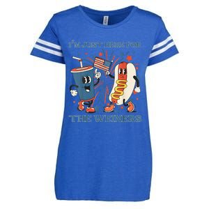 Womens Hot Dog Im Just Here For The Wieners 4Th Of July Enza Ladies Jersey Football T-Shirt