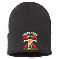 Work Hard Dream Big Happy Labor Day Gift Sustainable Knit Beanie