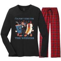 Womens Hot Dog Im Just Here For The Wieners 4Th Of July Women's Long Sleeve Flannel Pajama Set 