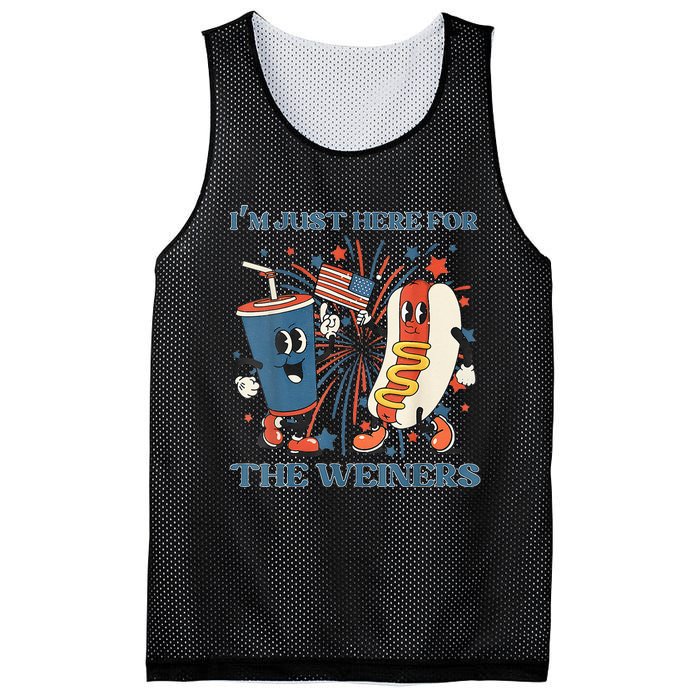 Womens Hot Dog Im Just Here For The Wieners 4Th Of July Mesh Reversible Basketball Jersey Tank