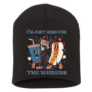 Womens Hot Dog Im Just Here For The Wieners 4Th Of July Short Acrylic Beanie