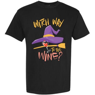 Women Halloween Drinking Witch Way To The Wine Long Sleeve Garment-Dyed Heavyweight T-Shirt