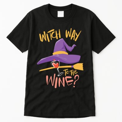 Women Halloween Drinking Witch Way To The Wine Long Sleeve Tall T-Shirt