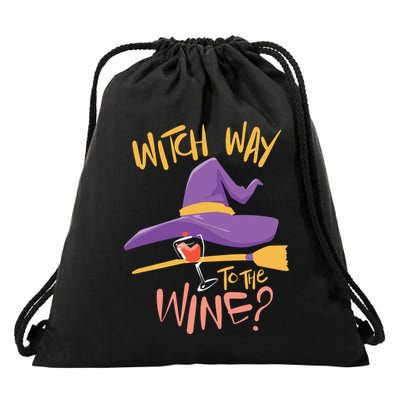 Women Halloween Drinking Witch Way To The Wine Long Sleeve Drawstring Bag