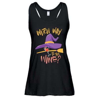Women Halloween Drinking Witch Way To The Wine Long Sleeve Ladies Essential Flowy Tank