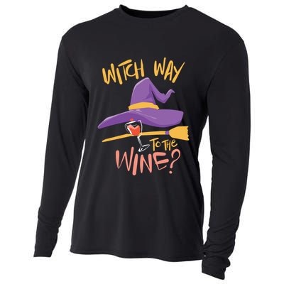 Women Halloween Drinking Witch Way To The Wine Long Sleeve Cooling Performance Long Sleeve Crew