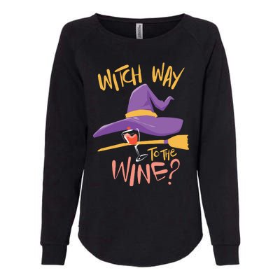 Women Halloween Drinking Witch Way To The Wine Long Sleeve Womens California Wash Sweatshirt