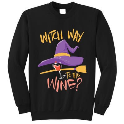 Women Halloween Drinking Witch Way To The Wine Long Sleeve Tall Sweatshirt