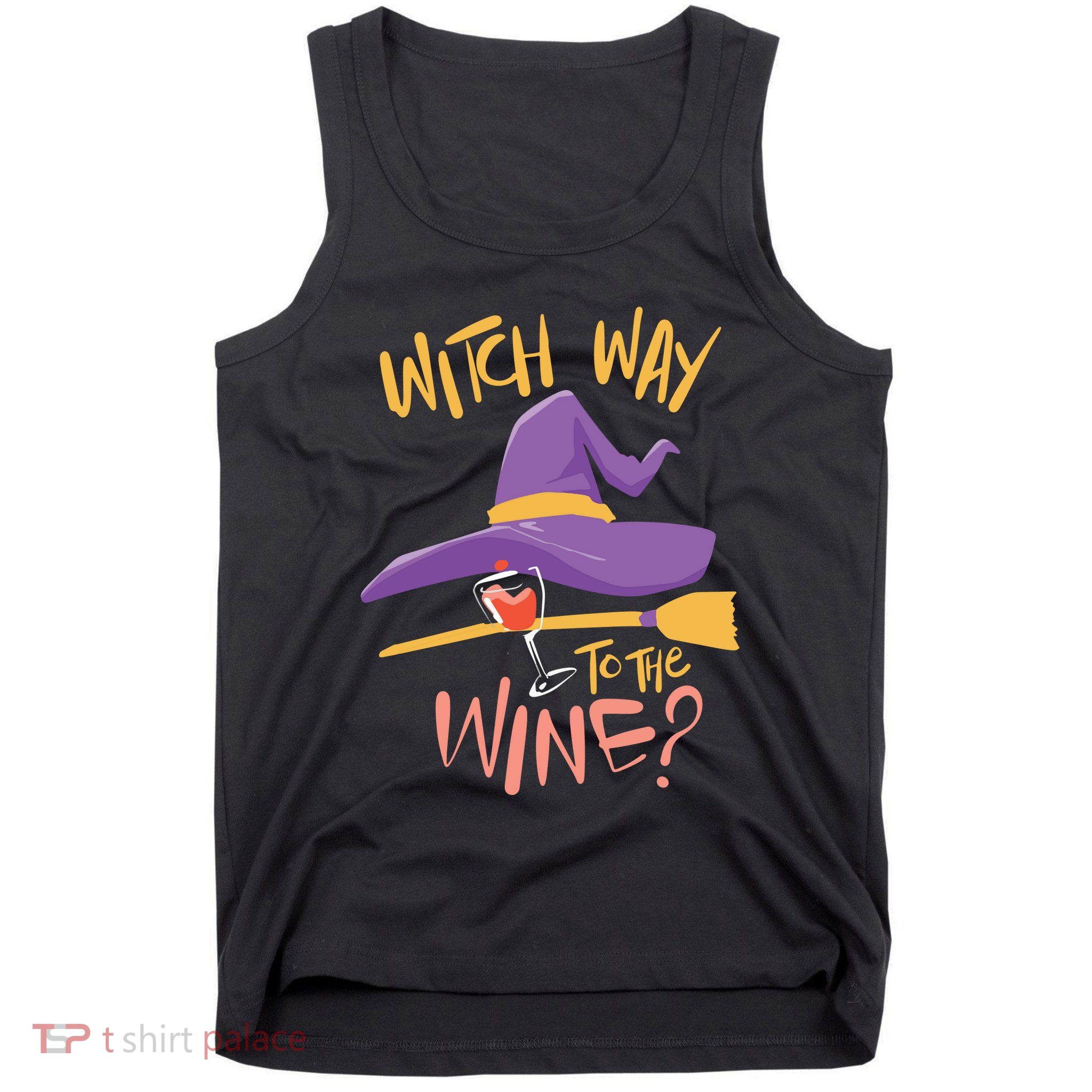 Women Halloween Drinking Witch Way To The Wine Long Sleeve Tank Top