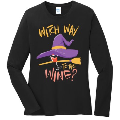 Women Halloween Drinking Witch Way To The Wine Long Sleeve Ladies Long Sleeve Shirt