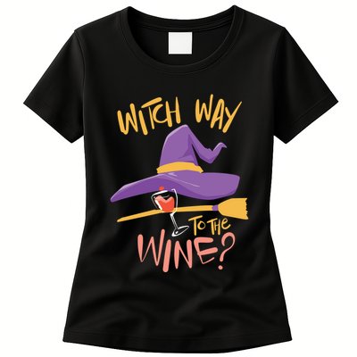 Women Halloween Drinking Witch Way To The Wine Long Sleeve Womens T-Shirt