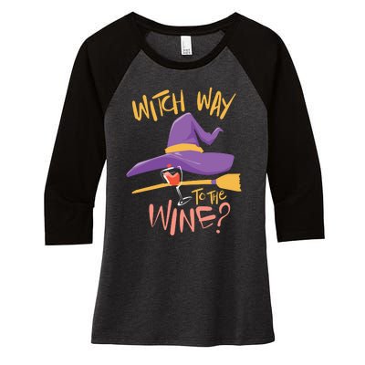 Women Halloween Drinking Witch Way To The Wine Long Sleeve Women's Tri-Blend 3/4-Sleeve Raglan Shirt