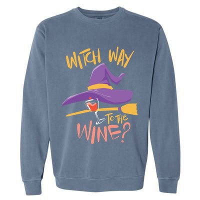 Women Halloween Drinking Witch Way To The Wine Long Sleeve Garment-Dyed Sweatshirt
