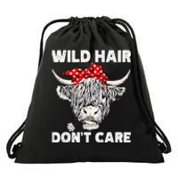 Wild Hair Don't Care Funny Cow Heifer Cattle Drawstring Bag