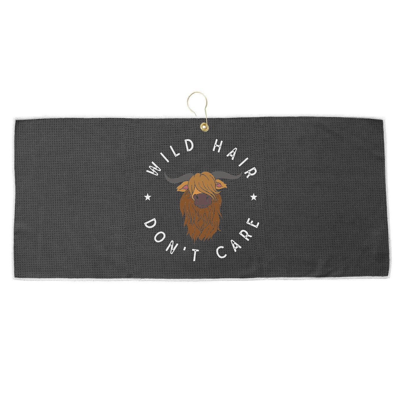 Wild Hair Dont Care Funny Scottish Farmer Gift Highland Cow Large Microfiber Waffle Golf Towel