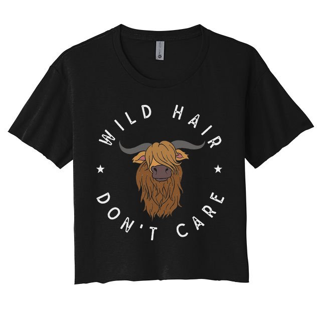 Wild Hair Dont Care Funny Scottish Farmer Gift Highland Cow Crop Top