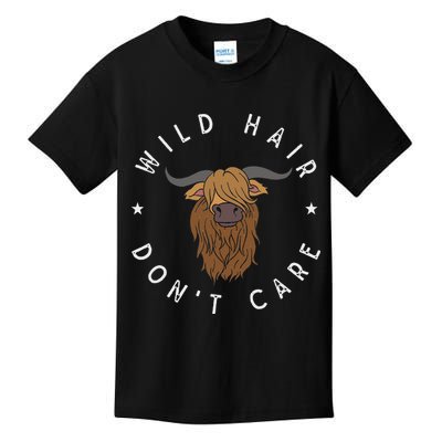 Wild Hair Dont Care Funny Scottish Farmer Gift Highland Cow Kids T-Shirt