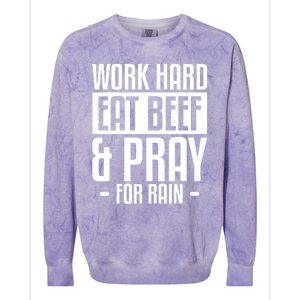 Work Hard Eat Beef & Pray For Rain Farming Farmer Colorblast Crewneck Sweatshirt