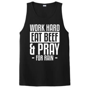 Work Hard Eat Beef & Pray For Rain Farming Farmer PosiCharge Competitor Tank