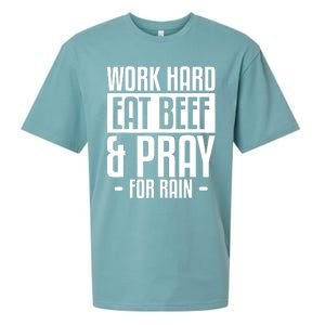 Work Hard Eat Beef & Pray For Rain Farming Farmer Sueded Cloud Jersey T-Shirt