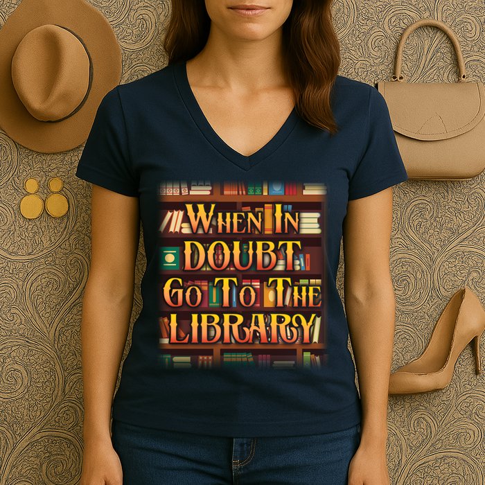 When In Doubt Go To The Library Women's V-Neck T-Shirt