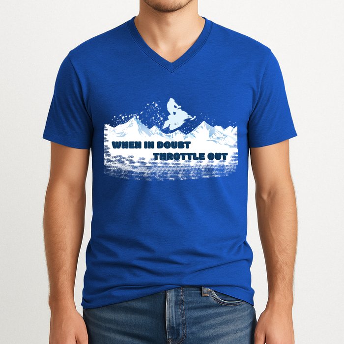 When In Doubt Throttle Out Snowmobiling V-Neck T-Shirt