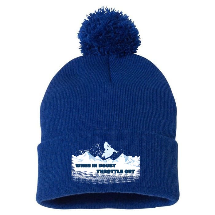 When In Doubt Throttle Out Snowmobiling Pom Pom 12in Knit Beanie