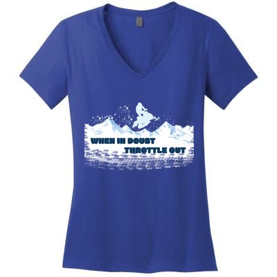 When In Doubt Throttle Out Snowmobiling Women's V-Neck T-Shirt