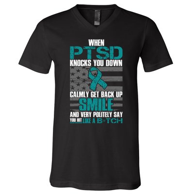 When PTSD Knock You Down V-Neck T-Shirt