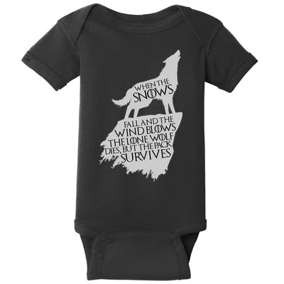 When The Snows Fall The Lone Wolf Dies, But the Pack Survives Baby Bodysuit