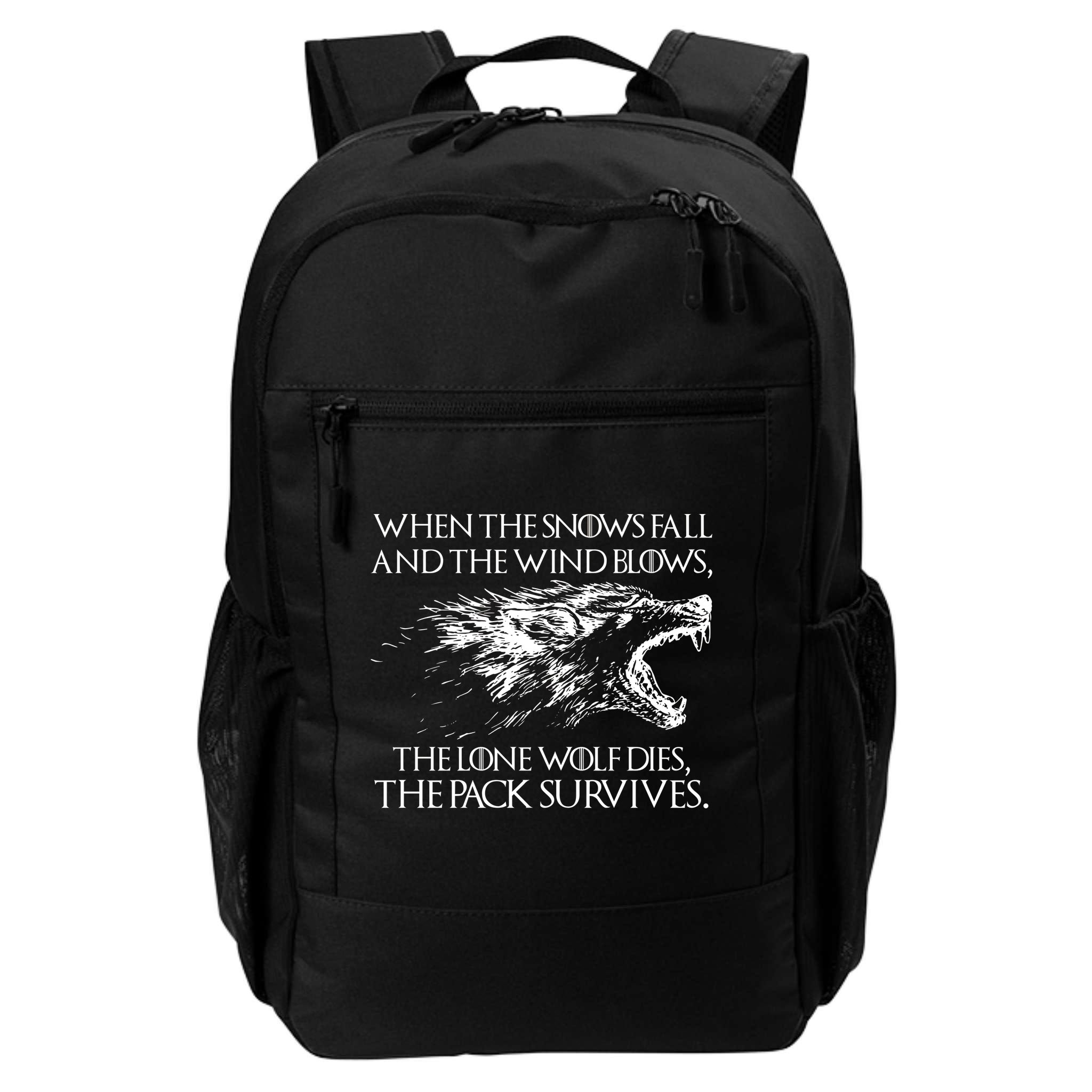 When The Snows Fall The Lone Wolf Dies But the Pack Survives Logo Backpack