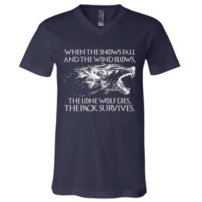 When The Snows Fall The Lone Wolf Dies But the Pack Survives Logo V-Neck T-Shirt